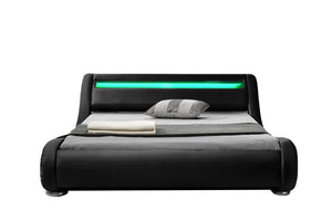 Estructura de cama de Imitación con LED integrados 140 x 190 cm sobre fondo blanc Negro