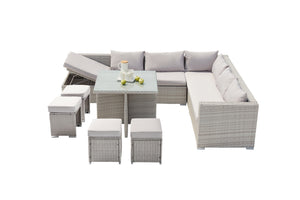 Conjunto de muebles de jardín de resina gris y blanco de 10 plazas