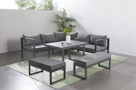 Conjunto de muebles de jardín de 7 plazas en gris ambiente Marbella concept u