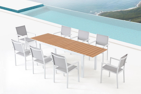 Mesa de jardín extensible de 8 plazas, de aluminio y madera de Madeira, rectangular concept u