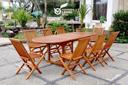 Conjunto de jardín en teca 8 sillas ovalada Lubok