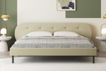 Cama capitoné 160x200cm beige con cabecero y somier Tulsa foto de ambiente
