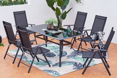 Conjunto de muebles de jardín de aluminio Rimini de 6 plazas - foto de fondo