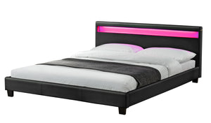 Estructura de cama de imitació con LED integrados 140 x 190 cm Negro