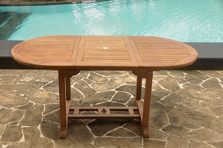 Mesa de jardín extensible ovalada en teca cruda 6 personas Kajang