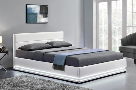 Cama con almacenamiento LED blanca New York 140x190 cm