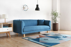 Sofá de estilo escandinavo Azul de 3 plazas y 2 cojines