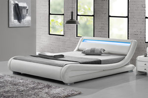 Estructura de cama de Imitación con LED integrados 160 x 190 cm Blanco