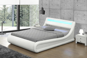 Estructura de cama de imitación con canapé y LED integrados 140 x 190 cm Blanco