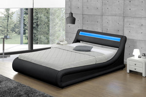 Estructura de cama de imitación con canapé y LED integrados 160 x 190 cm Negro