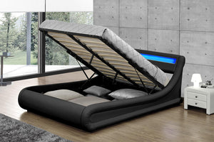 Estructura de cama de imitación 140 x 190 cm con canapé y LED integrados Negro