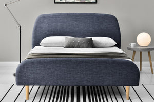 Estructura de cama de estilo escandinavo Gris oscuro con patas de madera - 140 x 190 cm