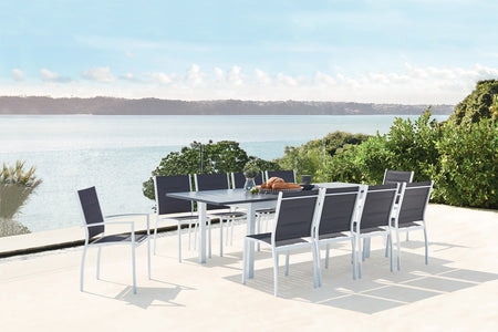 Conjunto de jardín extensible de aluminio + 10 asientos de textileno Blanco