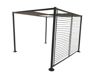 Pérgola con 4 lonas correderas de 3 x 3 m color Gris y Gris topo