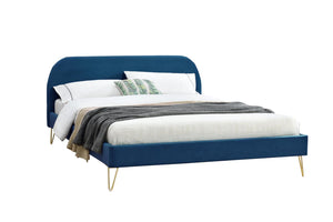 Estructura de cama de terciopelo de 160 sobre fondo blanco Azul