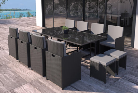Conjunto de jardín de 12 plazas de resina trenzada Negro y gris claro