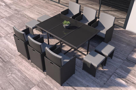 Conjunto de jardín de 10 plazas de resina trenzada Negro y gris
