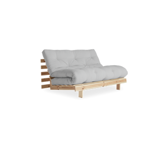 Banco de madera con colchon futón Gris claro 140 cm sobre fondo blanco Roots