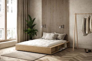 Marco de cama con almacenamiento en madera 140 cm