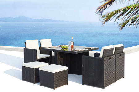 Conjunto de jardín encastrable de 8 plazas de resina trenzada Negro y blanco