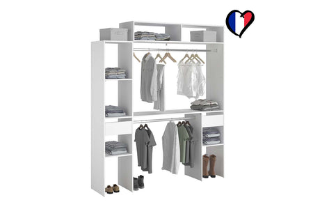 Vestidor extensible 2 armarios + 4 estantes + 2 cajones Elysée blanco