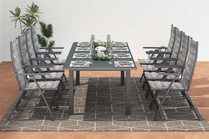 Mesa de jardín extensible para 10 personas + 8 sillas de aluminio