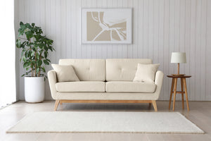 Hoga sofá escandinavo de pana beige 3 plazas + 2 cojines