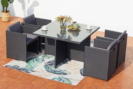 Conjunto de jardín encastrable para 4 plazas Negro y Gris