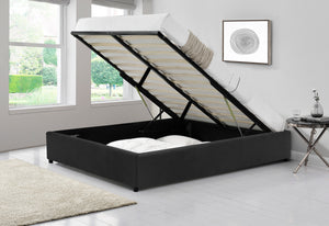 Estructura de cama en terciopelo negro con cajonera integrada -160x200 cm