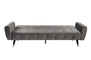 sofá cama en terciopelo gris oscuro ontario sobre fondo blanco