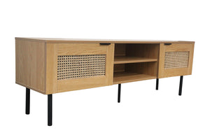 Mueble de TV de madera con armarios de mimbre pies metal