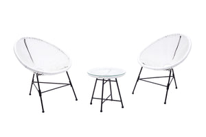 mesa de centro y 2 sillones huevo blanco
