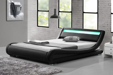 Canapé de terciopelo 140x200 cm con LED a los pies de la cama y somier de  láminas - Gris