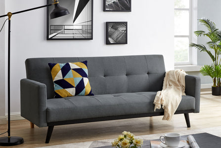 Sofá convertible 3 plazas Léon gris oscuro con patas madera