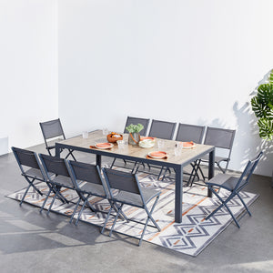 Salon de jardin repas 10 places table aluminium et bois