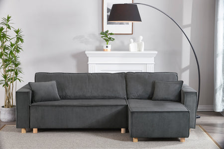 Sofá cama rinconera en pana gris oscuro