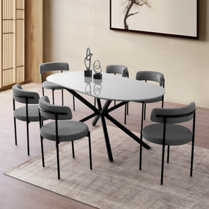 mesa de comedor-circular-contemporánea-blanco-y-negro-karvia-ambiente-sillas-gris-concept-u