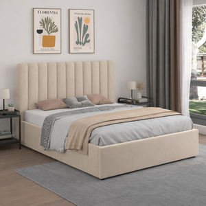 Cama con canapé abatible 140x190 cm de terciopelo beige SAVANNAH