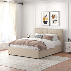 Cama con almacenaje 140 x 190 cm de terciopelo beige SAVANNAH
