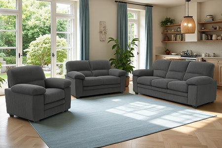 Acogedor conjunto de sofás de pana gris con ambiente Lincoln concept u