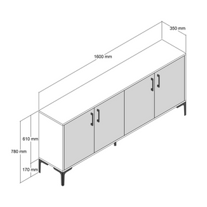 Aparador de madera de estilo industrial Arkel Concept-U - dimensiones