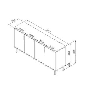 Aparador acanalado de 4 puertas de madera dimensiones concept u