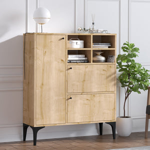 Aparador alto de roble con puertas de zafiro EWA 3 cuartos concept u
