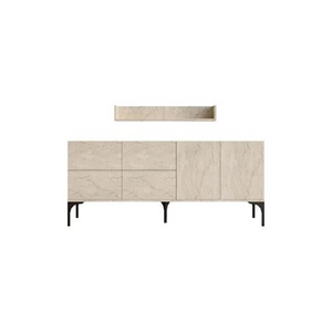 Aparador de 180 cm con 6 puertas y estante de pared, color travertino, fondo blanco aura concept u