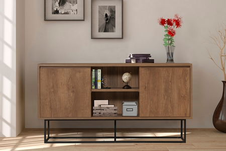 Aparador de 2 puertas de metal y madera oscura, rectangular, Brezno concept u