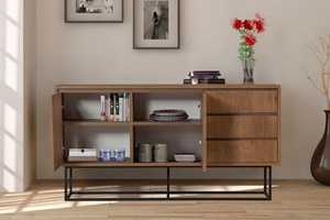 Aparador de 2 puertas y 3 cajones, diseño de madera oscura, rectangular, Sabinov concept u