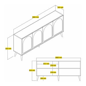 Aparador de 4 puertas redondeado en nogal crema Lister dimensiones concept u