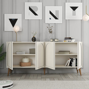 Aparador de 4 puertas redondo de nogal crema Lister abierto concept u