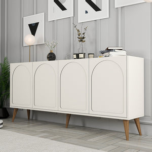 Aparador de 4 puertas redondo de nogal crema Lister de 3 cuartos concept u