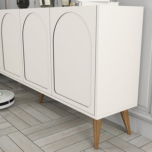 Aparador de 4 puertas redondo en nogal crema Lister Zoom concept u